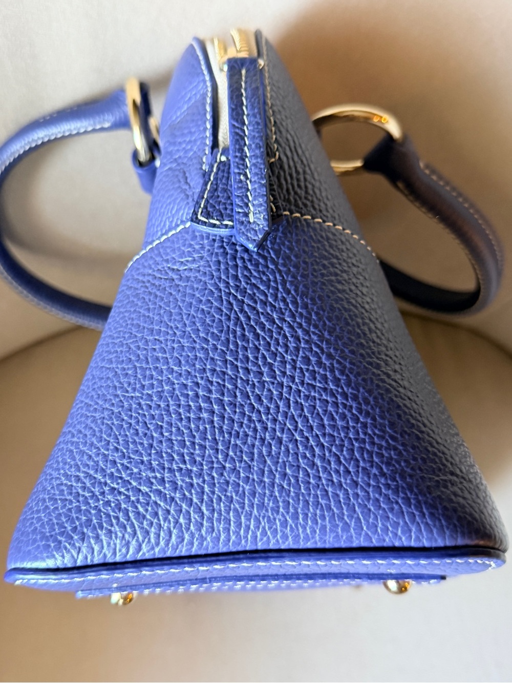 Dooney & Bourke Lucca Marine Blue Pebble Leather Satchel with Gold Hardware - Picture 8 of 10